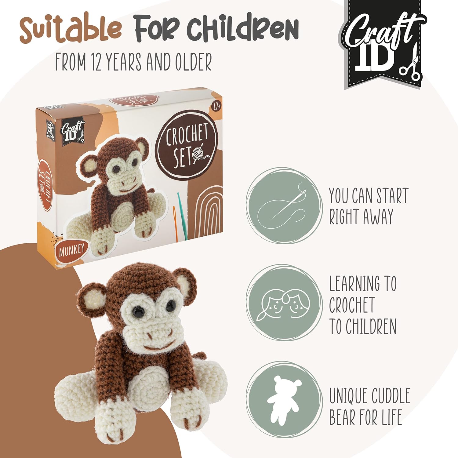 Craft Id - Crochet Kit Monkey, 15X9X13,5 Cm - (K-Cr1704/Ge)