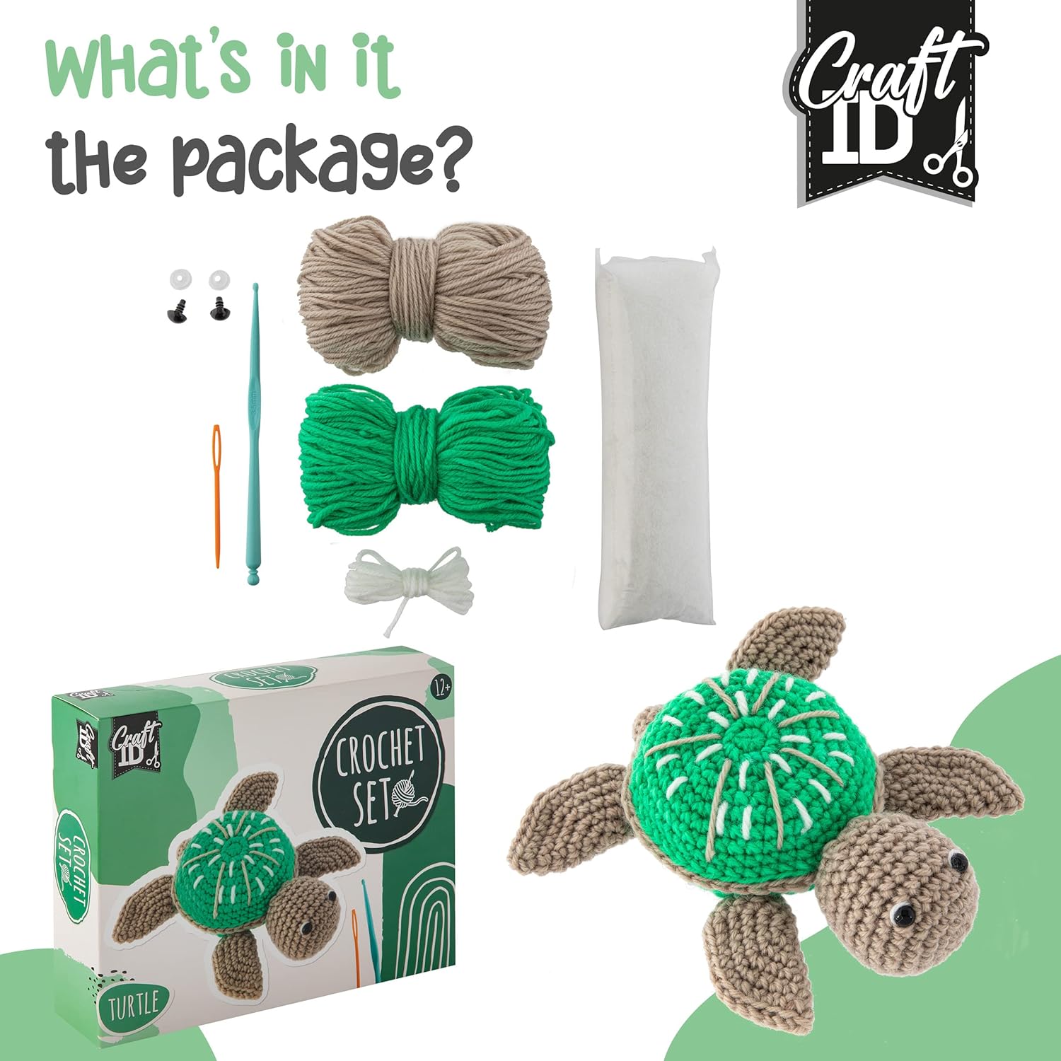 Craft ID Turtle Crochet Set, Amigurumi Set, Crochet Package, Children and Adults, Crochet Packages, Cuddly Toys, Crochet Set, Animals, Experienced Crochet Kit
