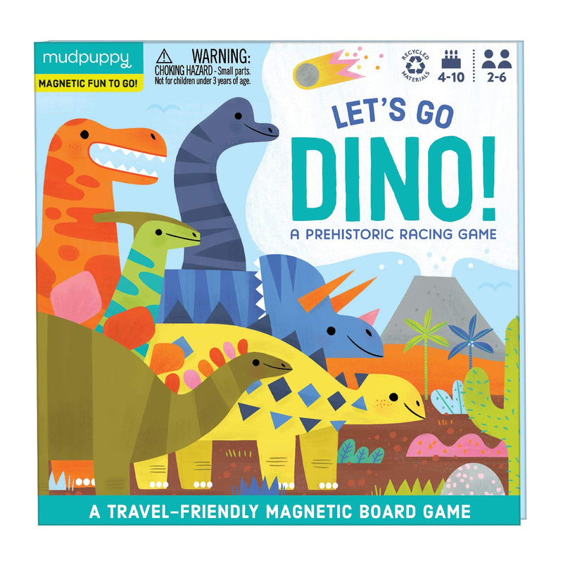 Mudpuppy Let’s Go, Dinos! Magnetic Board Game – Colorful Racing Game for Kids Ages 5-10, 2-6 Players – Compact & Magnetic Design, Ideal Travel Activity for Kids, Instructions Included