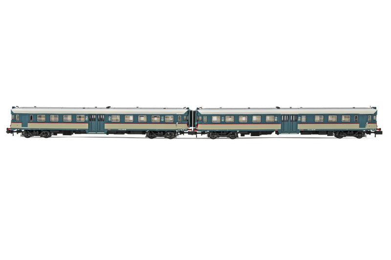 FS ALn 668 3100er-Reihe Dieseltriebwagen, 2 Stück, mit 1 Doppeltür, Originallackierung, flache Fenster, Epoche V