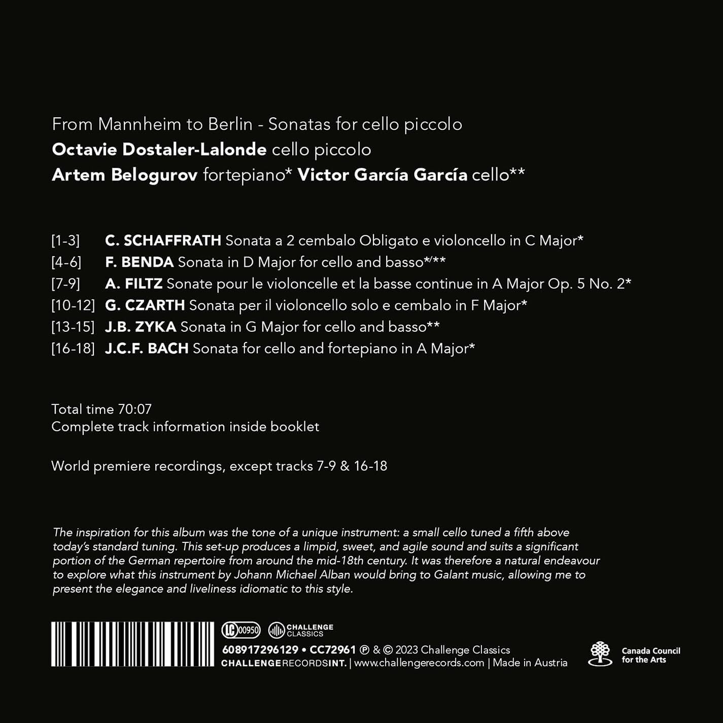 From Mannheim to Berlin: Sonatas for Cello Piccolo
