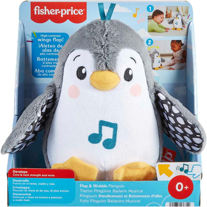 Fisher-Price Baby Tummy Time Toy Flap & Wobble Penguin, Plush with Music & Motion for Sensory Play Newborns Ages 0+ Months, HNC10