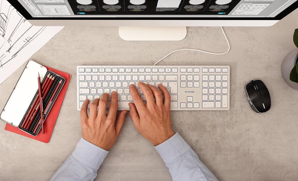 CHERRY KC 6000C FOR MAC, wired keyboard, Mac layout, British layout (QWERTY), USB-C connector, quick access to 13 popular Mac functions, ultra-slim design