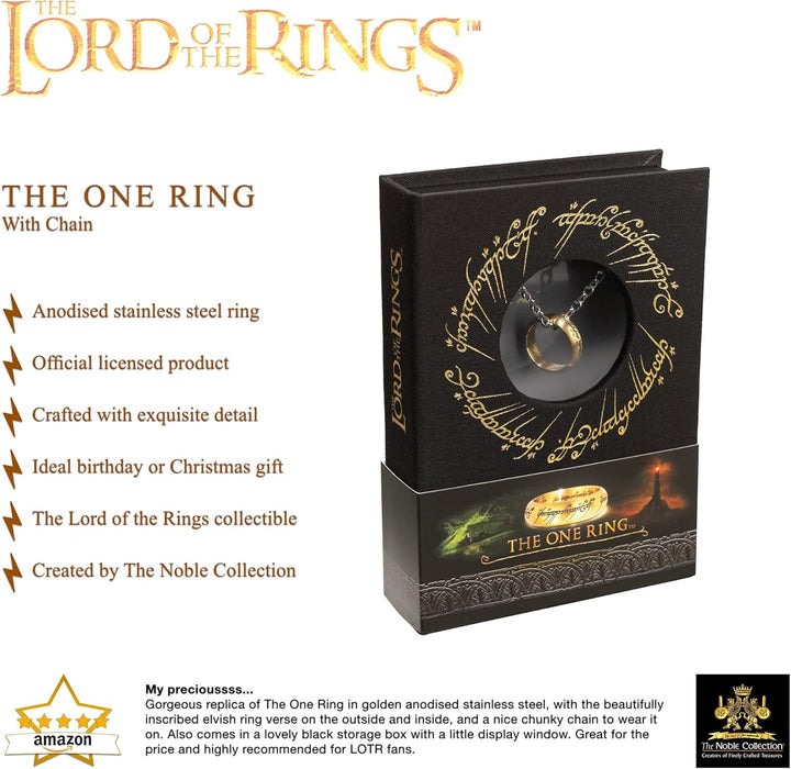 The Noble Collection The Lord of the Rings The One Ring - Anodised Stainless Steel One Ring on 24in (61cm) Chain - Officially Licensed Film Set Movie Props Jewellery Gifts