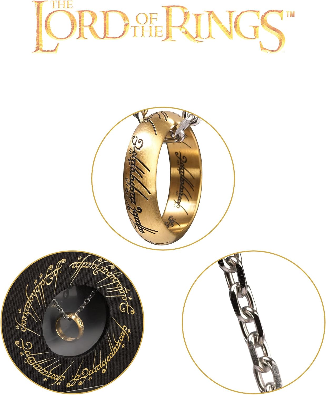 The Noble Collection The Lord of the Rings The One Ring - Anodised Stainless Steel One Ring on 24in (61cm) Chain - Officially Licensed Film Set Movie Props Jewellery Gifts