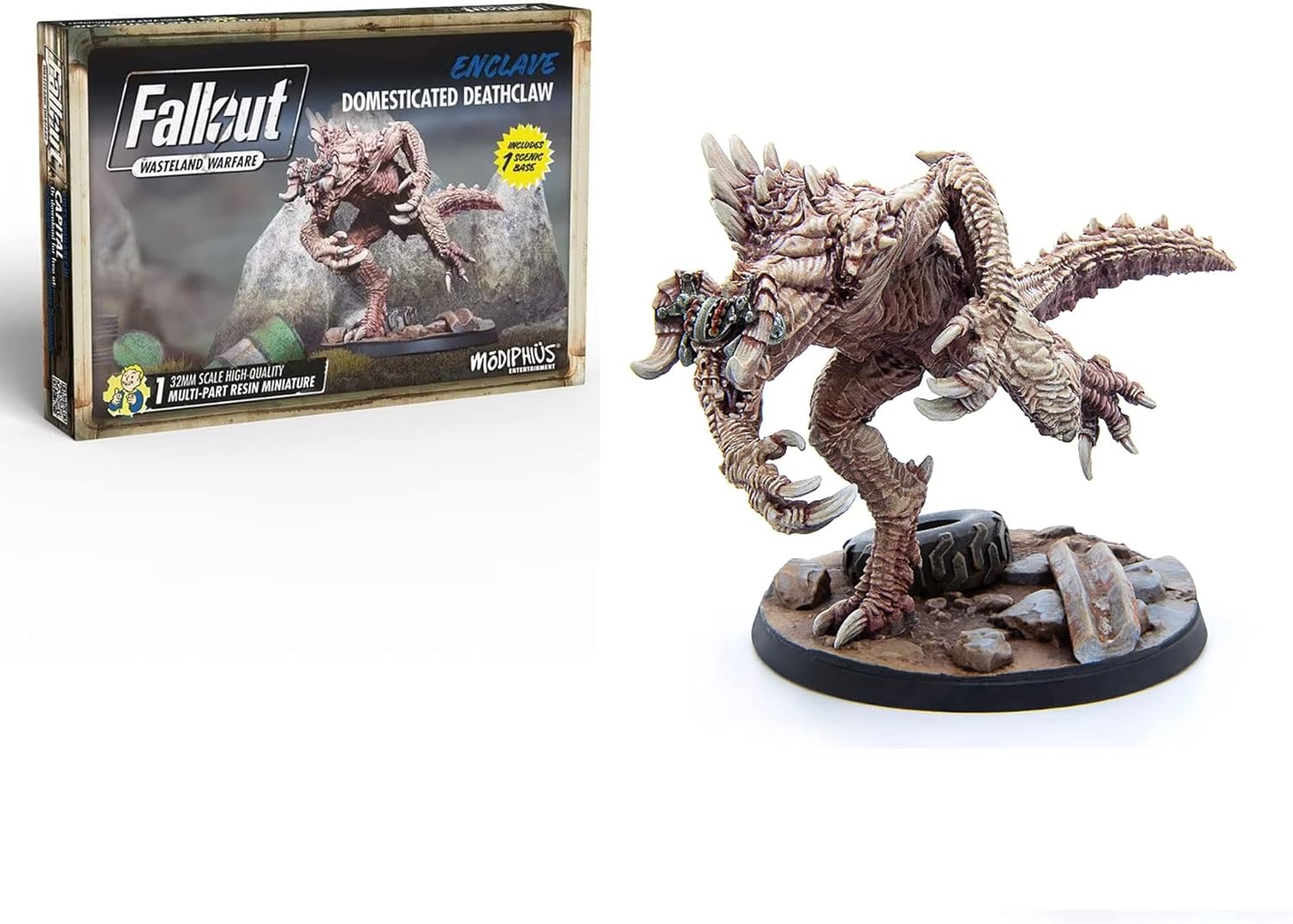Modiphius Entertainment Ltd Fallout Wasteland Warfare: Enclave-Domesticated Deathclaw - 1 Miniature, 32mm Unpainted Figure, Captial Wave, RPG
