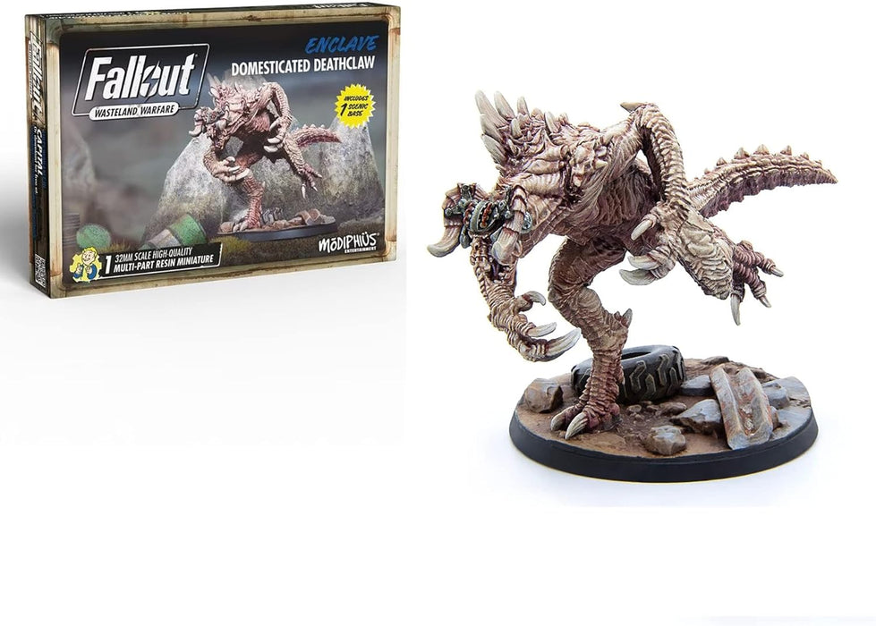 Modiphius Entertainment Ltd Fallout Wasteland Warfare: Enclave-Domesticated Deathclaw - 1 Miniature, 32mm Unpainted Figure, Captial Wave, RPG