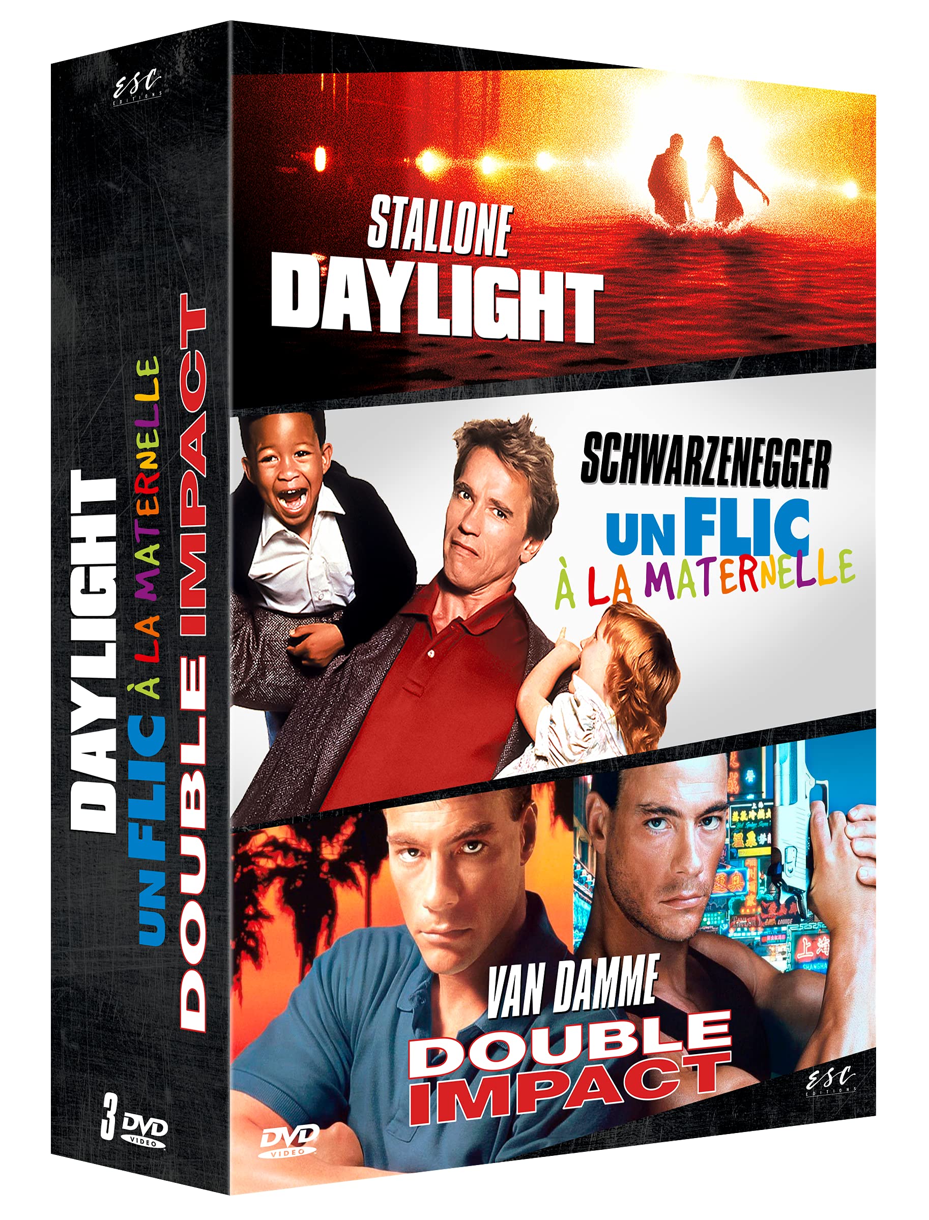 Stallone / van damme / schwarzenegger - les gros bras d'hollywood : daylight + un flic à la maternelle + double impact