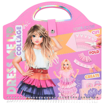 Depesche 12379 TOPModel Dress Me Up Collage Colouring 20 Pages for Designing Outfits, Spiral Book with Pre-Printed Models, Fabric Patterns and Stickers