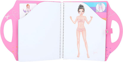 Depesche 12379 TOPModel Dress Me Up Collage Colouring 20 Pages for Designing Outfits, Spiral Book with Pre-Printed Models, Fabric Patterns and Stickers