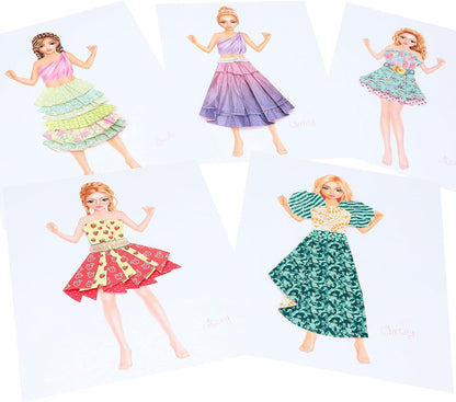 Depesche 12379 TOPModel Dress Me Up Collage Colouring 20 Pages for Designing Outfits, Spiral Book with Pre-Printed Models, Fabric Patterns and Stickers