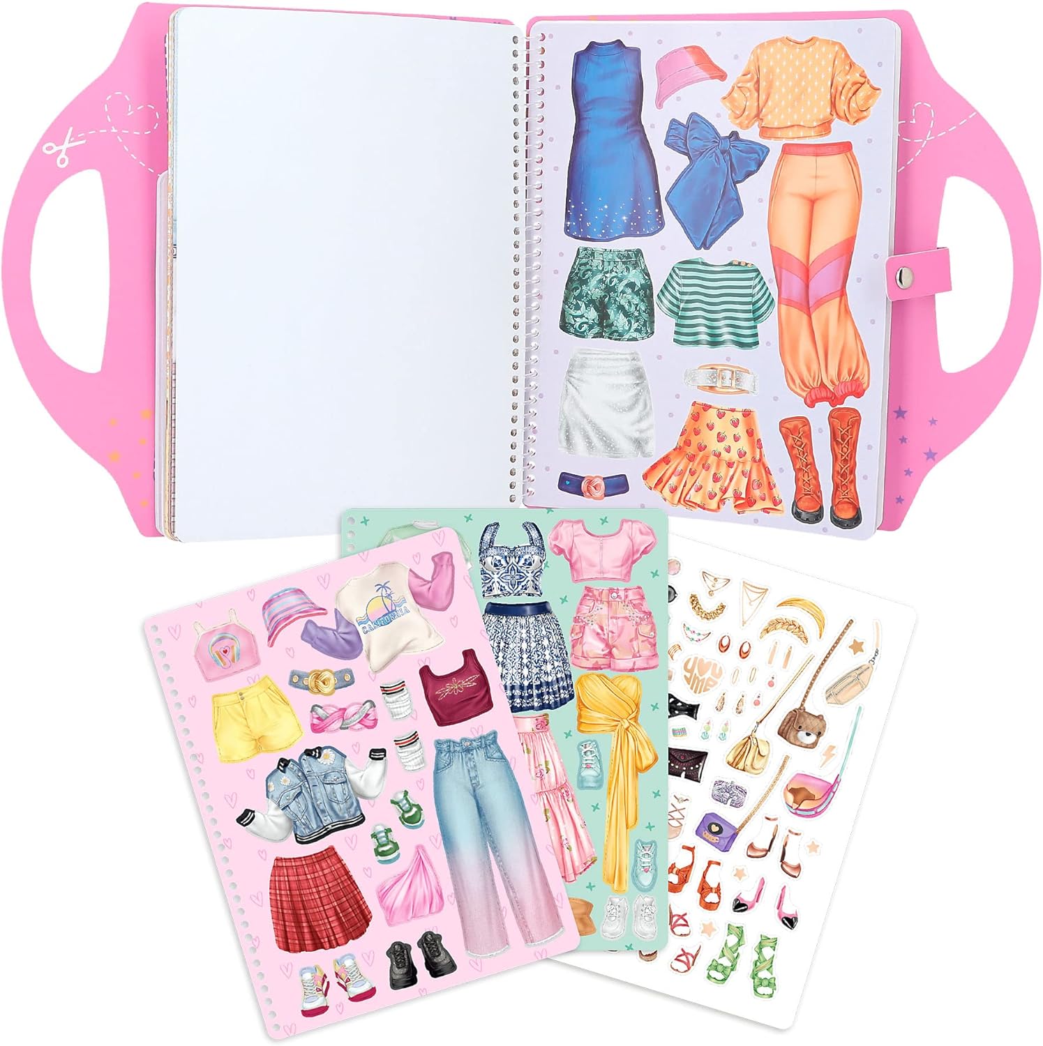 Depesche 12379 TOPModel Dress Me Up Collage Colouring 20 Pages for Designing Outfits, Spiral Book with Pre-Printed Models, Fabric Patterns and Stickers