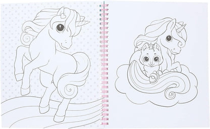 Depesche 12492 Ylvi - Malbuch mit 40 Seiten zum Gestalten von Einhorn-Motiven, Stickerbogen und Pailletten-Verzierung
