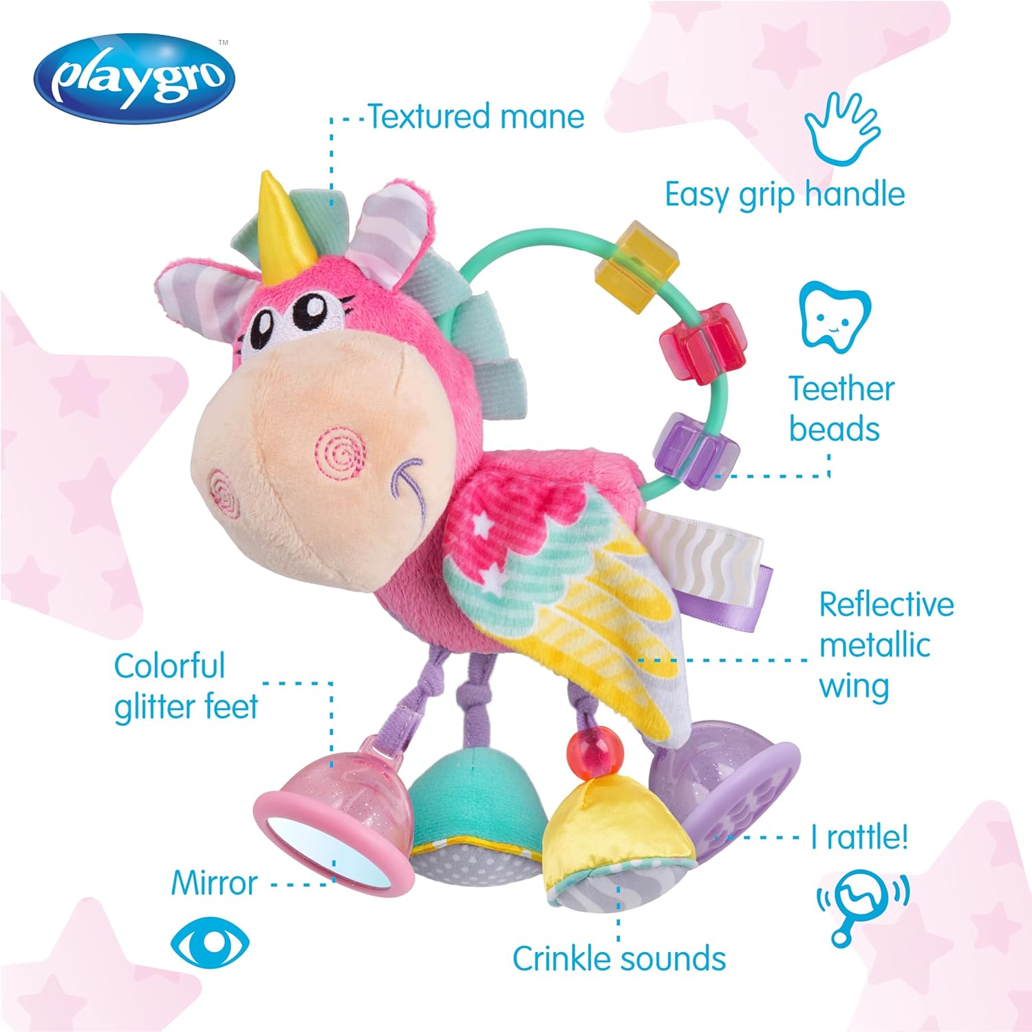 Playgro - Unicorn Activity Rattle - Pink - (10188463