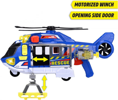 Dickie Toys - Spielzeug-Helikopter für Kinder ab 3 Jahre, groß (39 cm) - Rettungs-Hubschrauber mit Seilwinde, Zubehör, Licht & Sound (inkl. Batterien