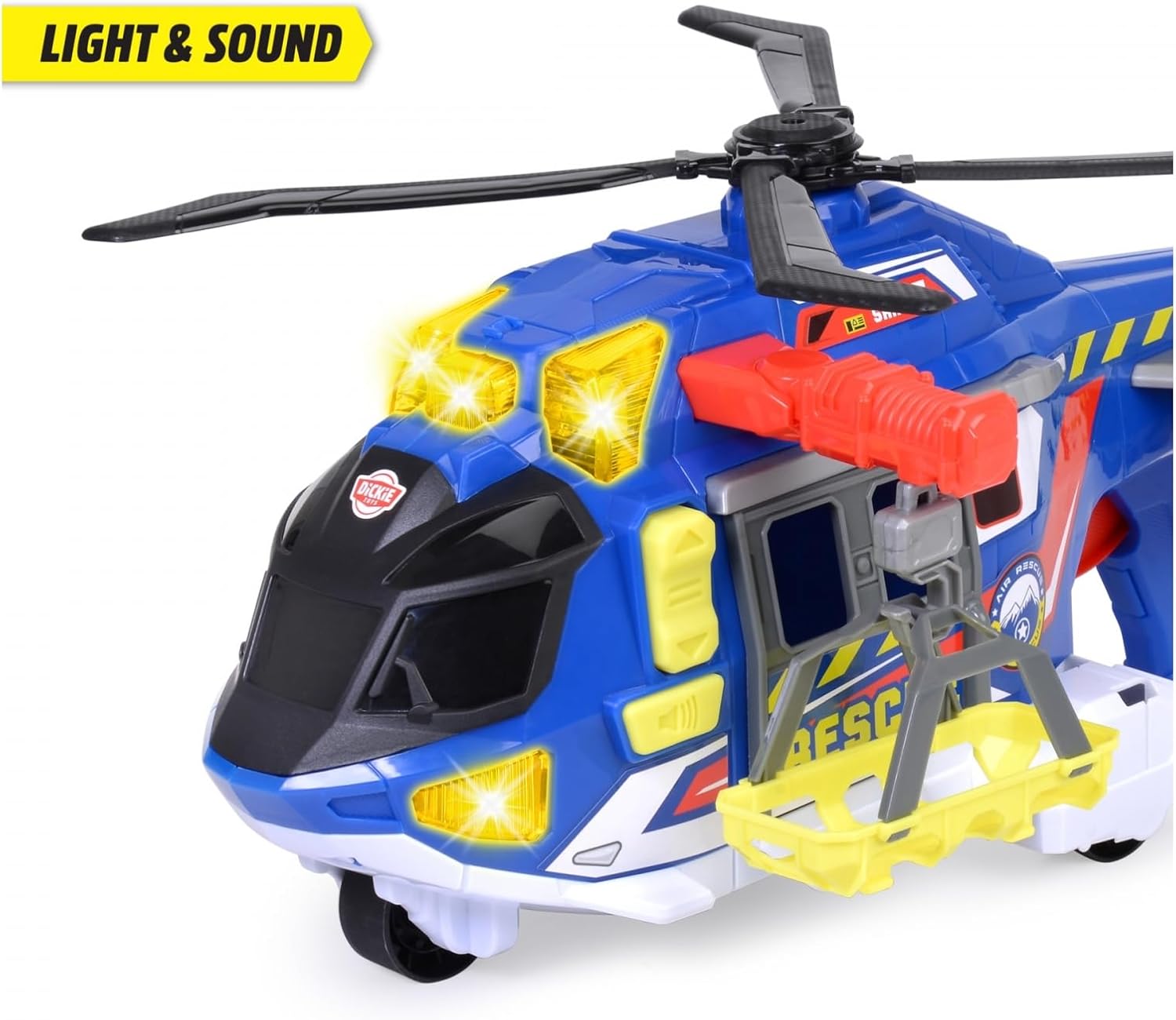 Dickie Toys - Spielzeug-Helikopter für Kinder ab 3 Jahre, groß (39 cm) - Rettungs-Hubschrauber mit Seilwinde, Zubehör, Licht & Sound (inkl. Batterien