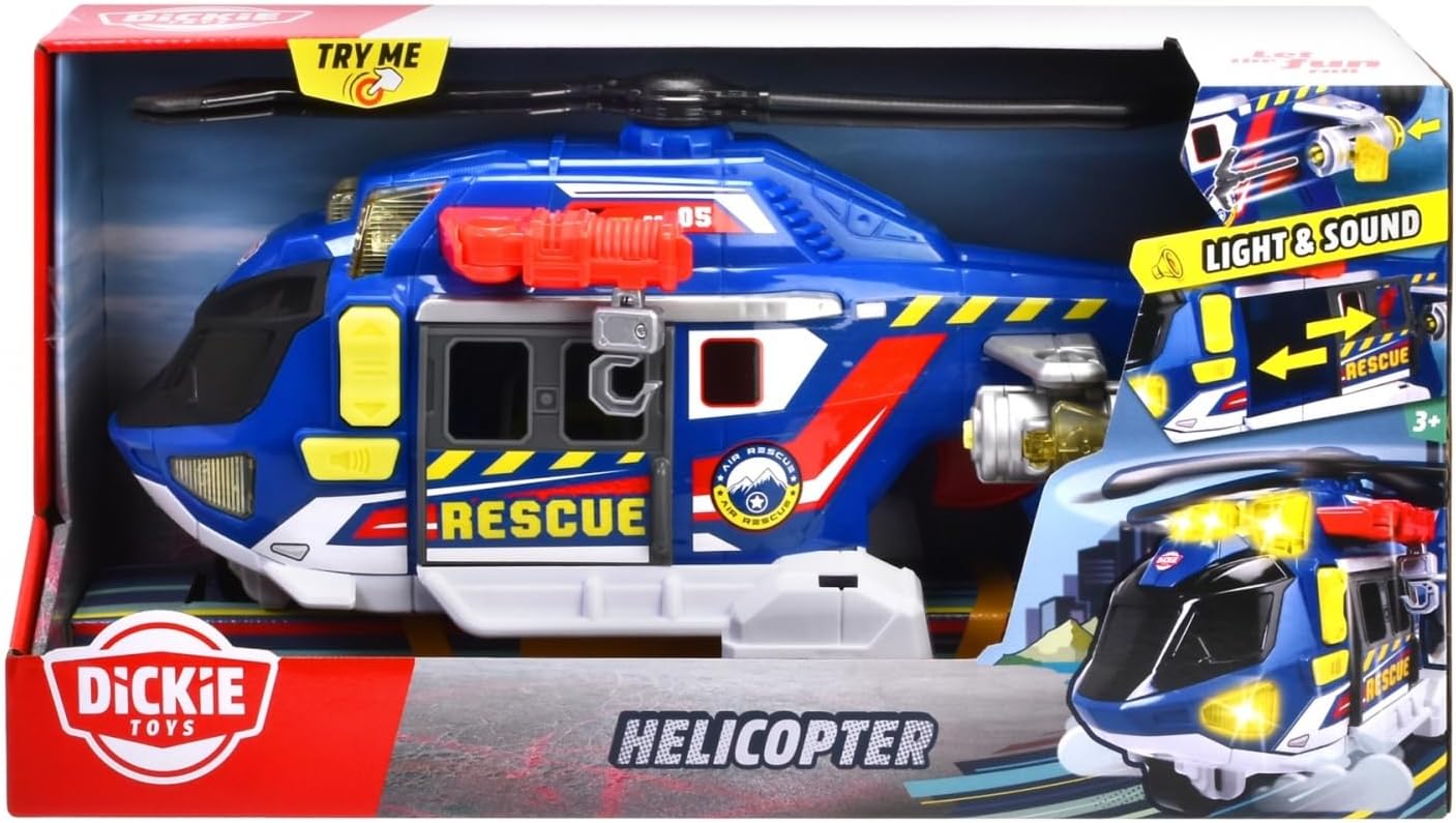 Dickie Toys - Spielzeug-Helikopter für Kinder ab 3 Jahre, groß (39 cm) - Rettungs-Hubschrauber mit Seilwinde, Zubehör, Licht & Sound (inkl. Batterien