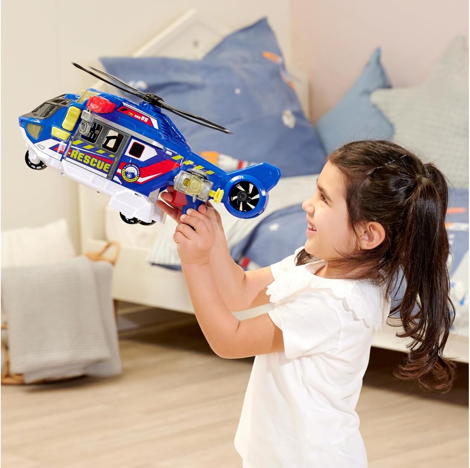 Dickie Toys - Spielzeug-Helikopter für Kinder ab 3 Jahre, groß (39 cm) - Rettungs-Hubschrauber mit Seilwinde, Zubehör, Licht & Sound (inkl. Batterien