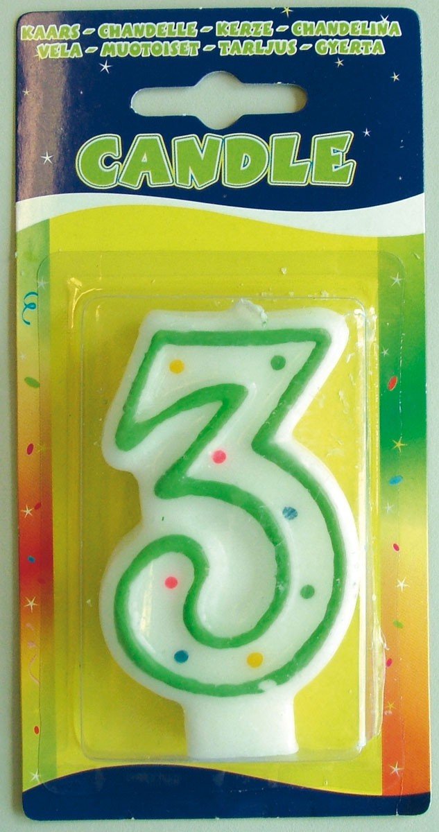 Folat 07783 Birthday Candle Number 3 with Colourful Dots, Multi Colors