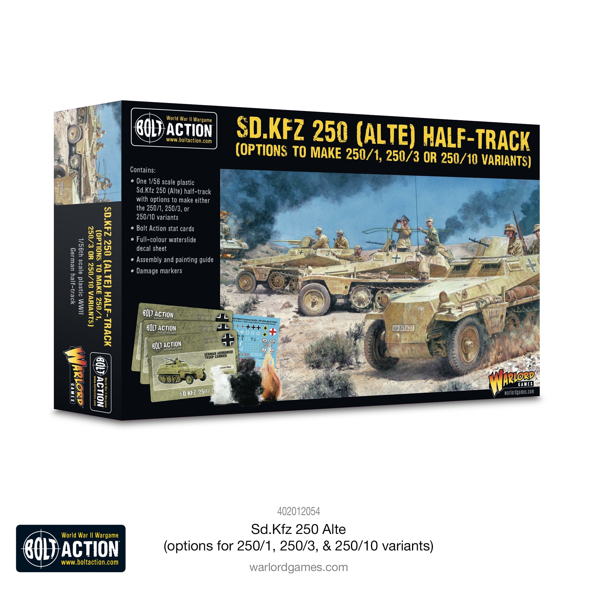 Warlord Games Sd.Kfz 250 (Alte) half-track (options to make 250/1, 250/3 or 250/10 variants) - 1:56 / 28mm Plastic Scale Model Halftrack For Bolt Action