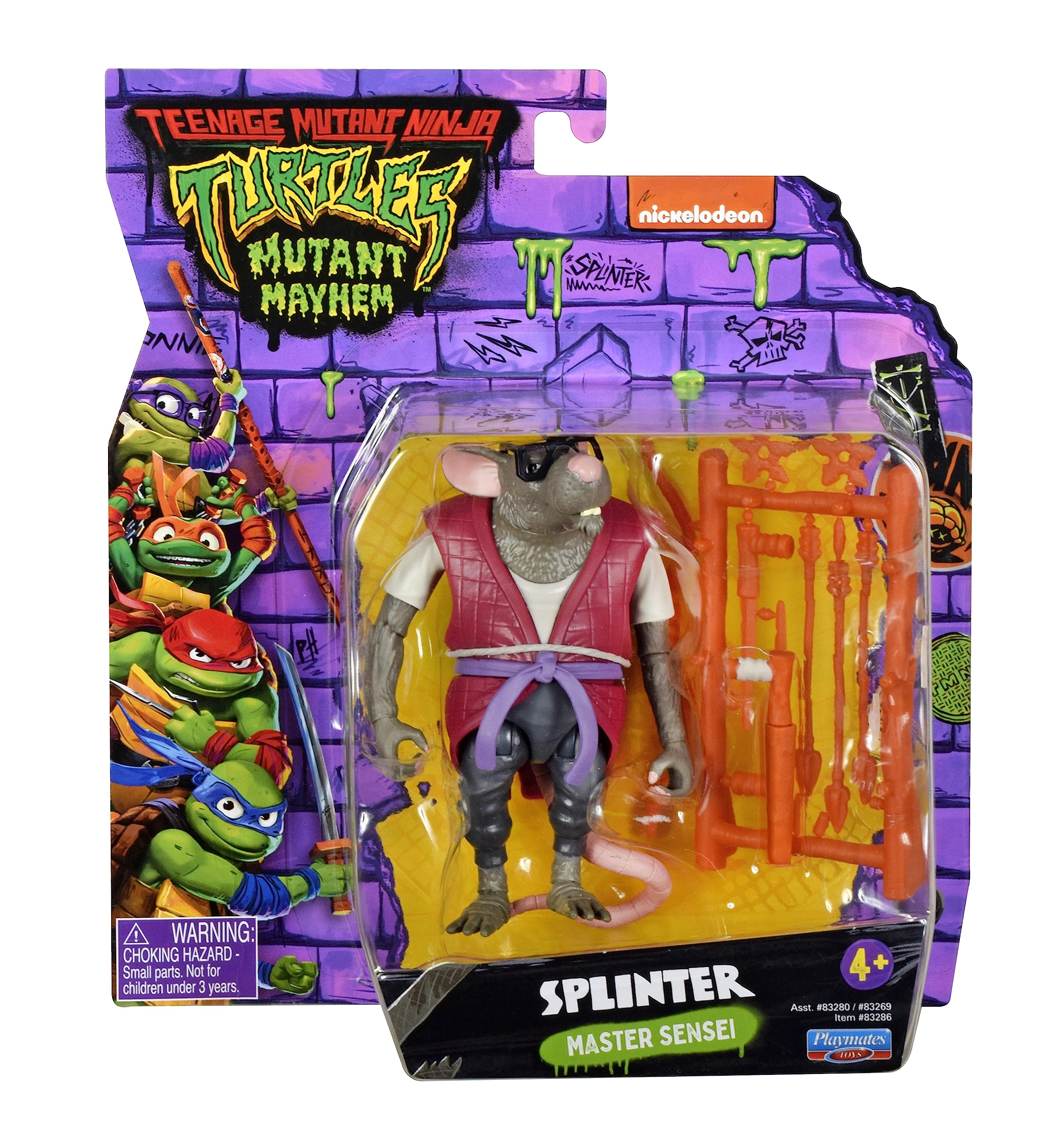 Teenage Mutant Ninja Turtles 83286CO Mutant Mayhem 4-Inch Splinter Basic Action Figure. Ideal Present for Boys 4 to 7 Years and TMNT Fans, Multicolor