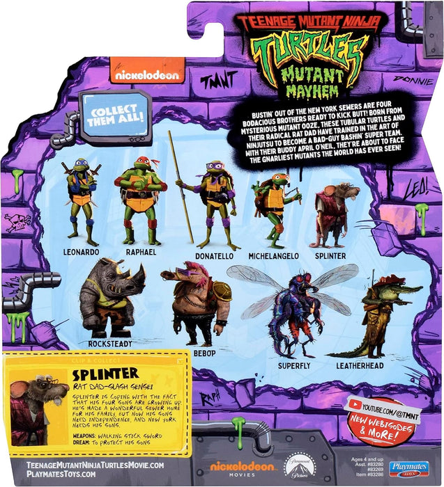 Teenage Mutant Ninja Turtles 83286CO Mutant Mayhem 4-Inch Splinter Basic Action Figure. Ideal Present for Boys 4 to 7 Years and TMNT Fans, Multicolor