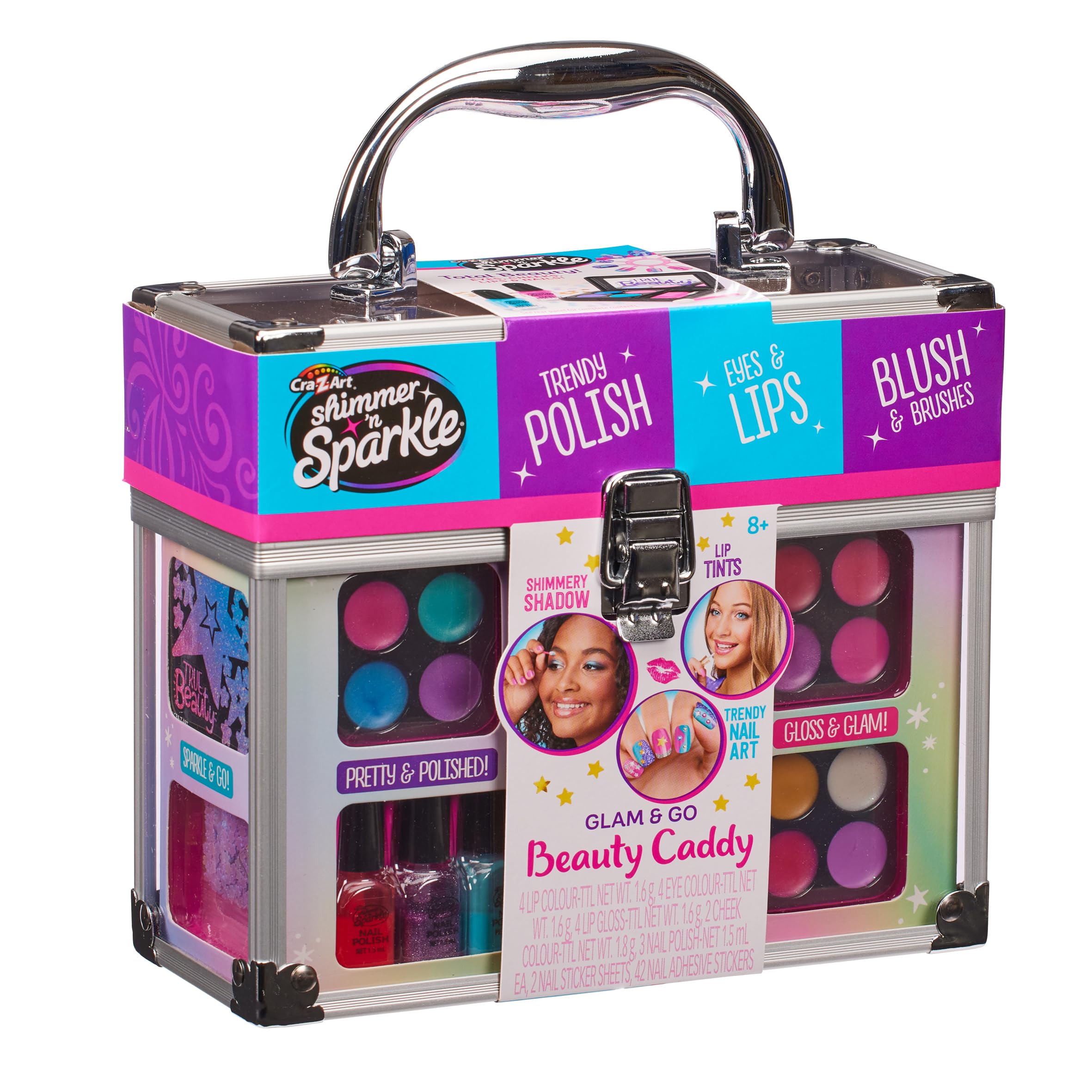 Shimmer and Sparkle 17360 Shimmer N Sparkle Glam and Go Beauty Caddy Kids Set Cosmetics Storage Box for Girls with Real Makeup Birth