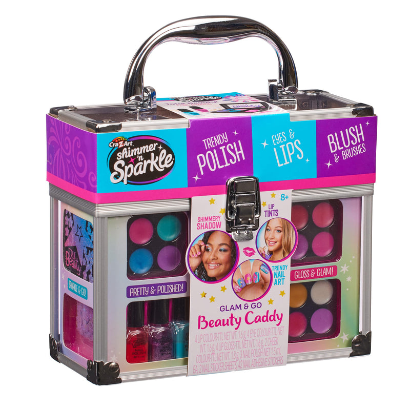 Shimmer and Sparkle 17360 Shimmer N Sparkle Glam and Go Beauty Caddy Kids Set Cosmetics Storage Box for Girls with Real Makeup Birth