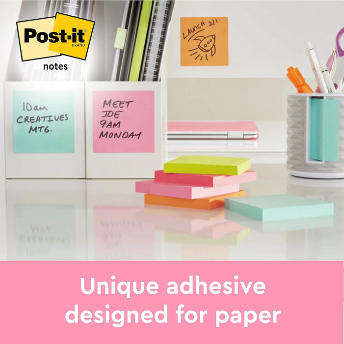 Post-it Notes Beach Color Collection, Pack of 12 Pads, 100 Sheets per Pad,38 mm x 51 mm, Green, Yellow, Orange - Self-stick Notes For Note Taking, To Do Lists & Reminders