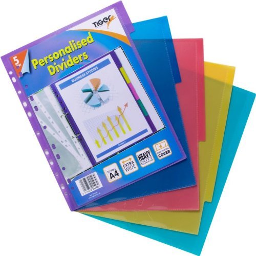 A4 Extra Wide Colour Coded 5 Part Presentation Filing Subject Dividers Index Tab 1 A4 Wide Personalised - 5 Part x
