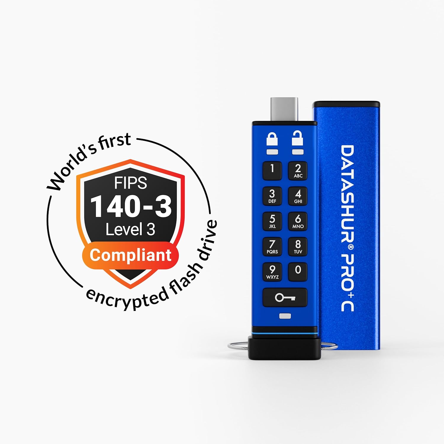 iStorage datAshur PRO+C 32GB | Secure USB Type-C Memory Stick | FIPS 140-3 Level 3 Pending | PIN Protected | Type C-A Adapter Included.