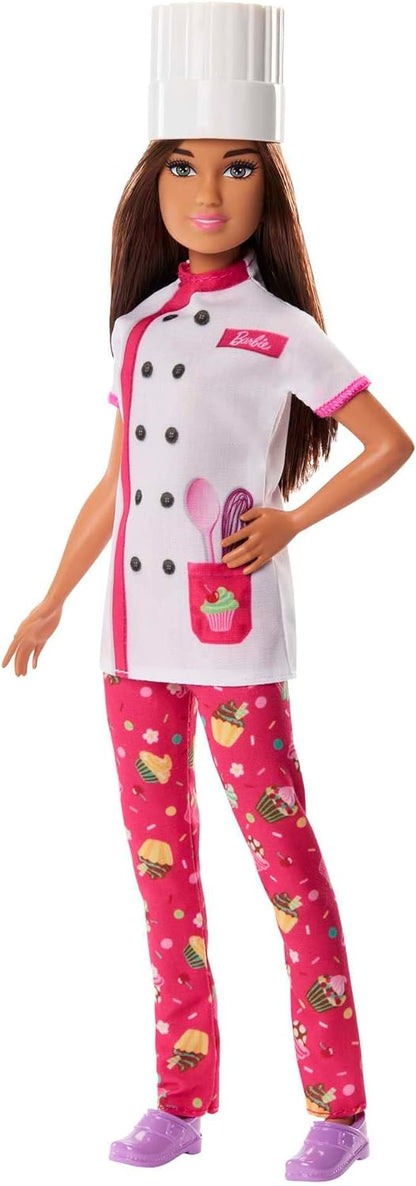 Barbie Doll & Accessories, Career Pastry Chef Doll with Hat, and Cake Slice, HKT67