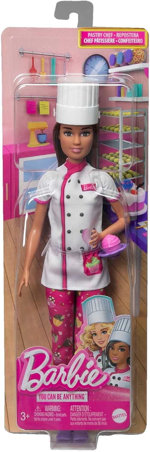 Barbie Doll & Accessories, Career Pastry Chef Doll with Hat, and Cake Slice, HKT67