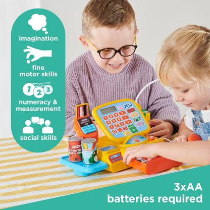 Casdon Cash Register. Toy Shopping Till Set with Working Calculator, Scanner, Pretend Money, Play Food, and More. Suitable for Preschool Toys. Playset for Children Aged 3+ , Multicolor