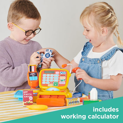Casdon Cash Register. Toy Shopping Till Set with Working Calculator, Scanner, Pretend Money, Play Food, and More. Suitable for Preschool Toys. Playset for Children Aged 3+ , Multicolor