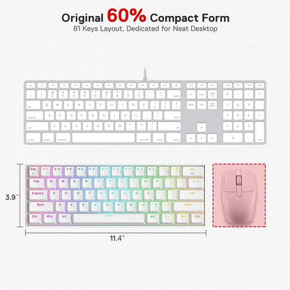 Redragon White Mechanical Wireless Gaming Keyboard | K530W-Pro Draconic 60% 61 Keys TKL | 2.4GHz Bluetooth 3.0-5.0 USB | Compact Gamer Keyboard | Brown Switches | RGB Lighting