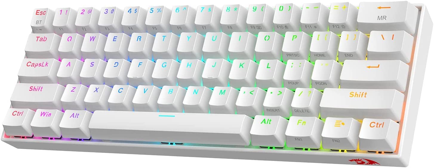 Redragon White Mechanical Wireless Gaming Keyboard | K530W-Pro Draconic 60% 61 Keys TKL | 2.4GHz Bluetooth 3.0-5.0 USB | Compact Gamer Keyboard | Brown Switches | RGB Lighting