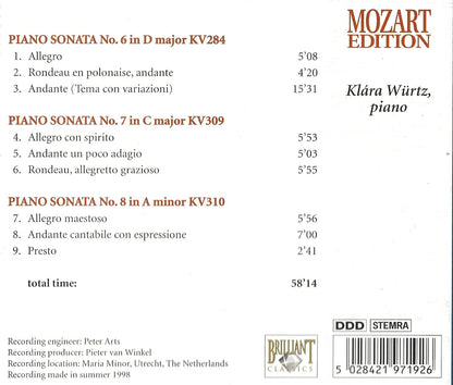 1-CD MOZART EDITION - PIANO SONATAS KV 284, 309, 310 - KLARA WURTZ