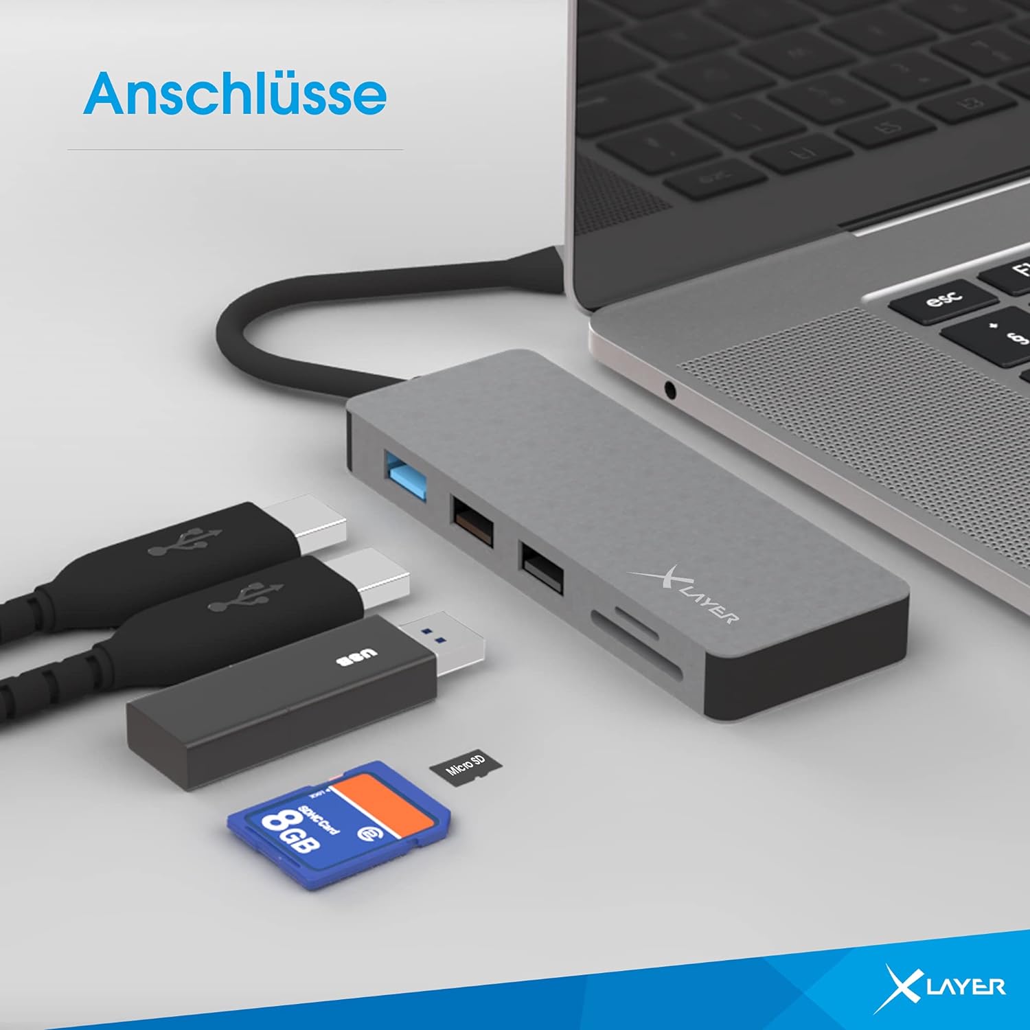 XLayer USB 3.0 Typ-C Hub 7-in-1 Grey