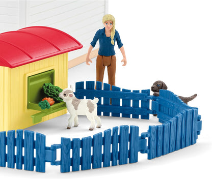 schleich FARM WORLD 42607 Bauernhof Baby Tierhotel mit Tierpflegerin - Großes 54-teiliges Tiere Spielset mit Hund, Katze, Hase und Zubehör, Fantasievolles Bauernhof Spielzeug ab 3