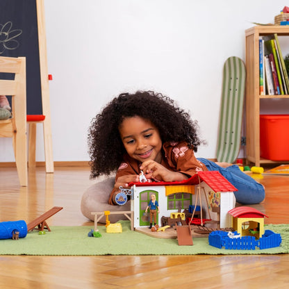 schleich FARM WORLD 42607 Bauernhof Baby Tierhotel mit Tierpflegerin - Großes 54-teiliges Tiere Spielset mit Hund, Katze, Hase und Zubehör, Fantasievolles Bauernhof Spielzeug ab 3