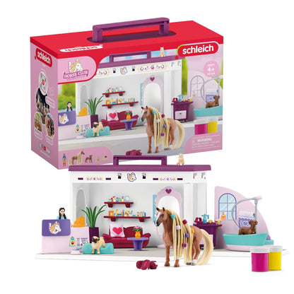 schleich HORSE CLUB 42614 Sofia's Beauties Tiere Beautysalon - 66-Teiliges Spielset Inklusive Pferd mit Mähne, Tierpflegerin, Welpe und Tiersalon plus Zubehör, Pferde Spielzeug ab 4 Jahre