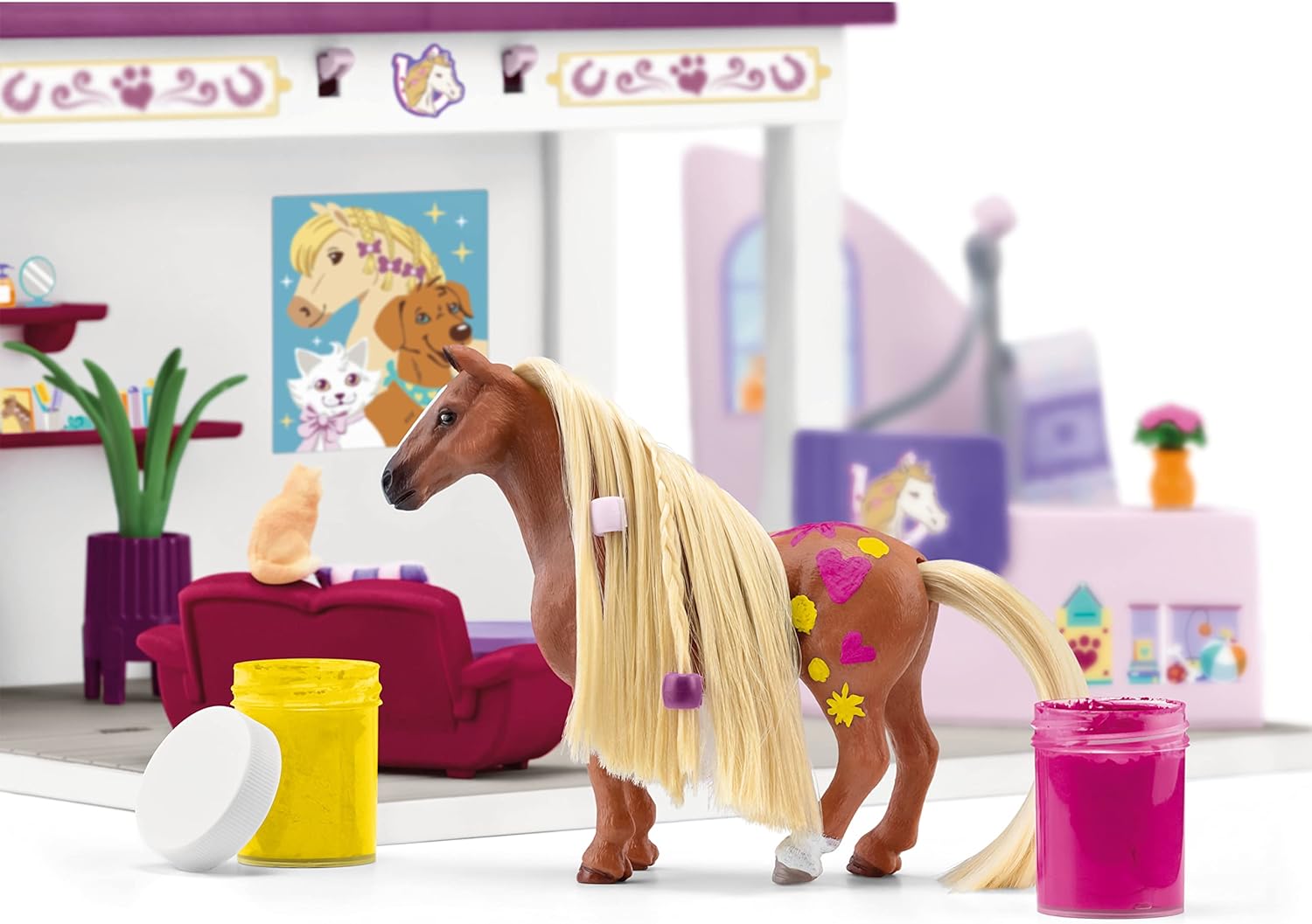 schleich HORSE CLUB 42614 Sofia's Beauties Tiere Beautysalon - 66-Teiliges Spielset Inklusive Pferd mit Mähne, Tierpflegerin, Welpe und Tiersalon plus Zubehör, Pferde Spielzeug ab 4 Jahre