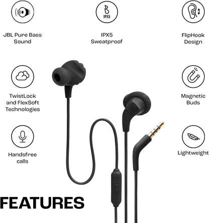 JBL Endurance Run 2, Cuffie auricolari con cavo, in