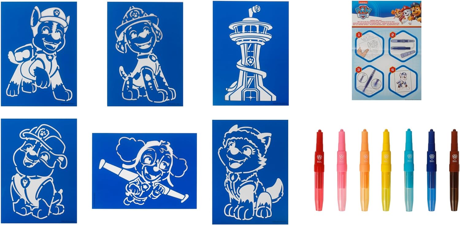 PAW PATROL - Sprühstift-Set - Malstifte für Kinder - Malset mit Buntstiften und Malvorlagen (PW22364