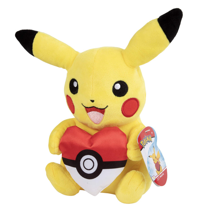 Pokémon Pikachu - Peluche de 8 pulgadas con accesorio de bola de poke de corazón, licencia oficial, auténtica figura de juguete de peluche suave con pokeball, regalo para niños, niñas, 2 años en
