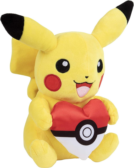Pokémon Pikachu - Peluche de 8 pulgadas con accesorio de bola de poke de corazón, licencia oficial, auténtica figura de juguete de peluche suave con pokeball, regalo para niños, niñas, 2 años en