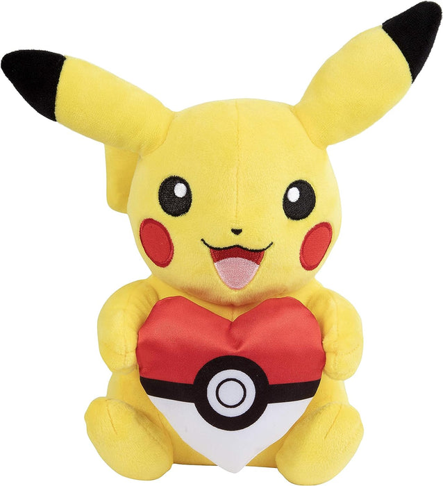 Pokémon Pikachu - Peluche de 8 pulgadas con accesorio de bola de poke de corazón, licencia oficial, auténtica figura de juguete de peluche suave con pokeball, regalo para niños, niñas, 2 años en