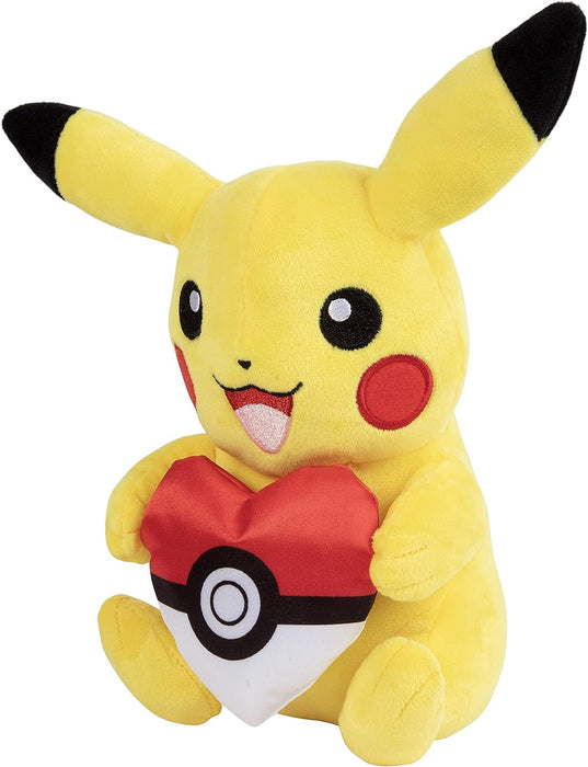 Pokémon Pikachu - Peluche de 8 pulgadas con accesorio de bola de poke de corazón, licencia oficial, auténtica figura de juguete de peluche suave con pokeball, regalo para niños, niñas, 2 años en