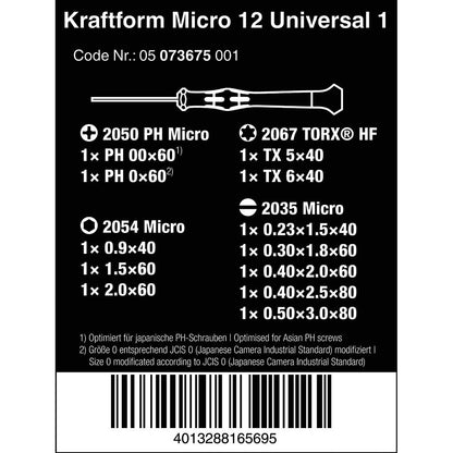Wera Kraftform Micro Elektroniker Schraubendrehersatz, 12-teilig, Mehrfarbig, 05073675001